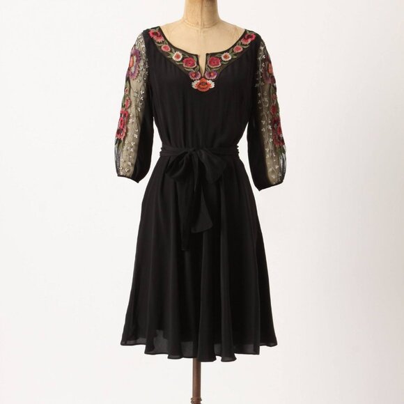 NWT Anthropologie Mirabilis Embroidered Silk Dress, Sz 8 - Picture 2 of 9